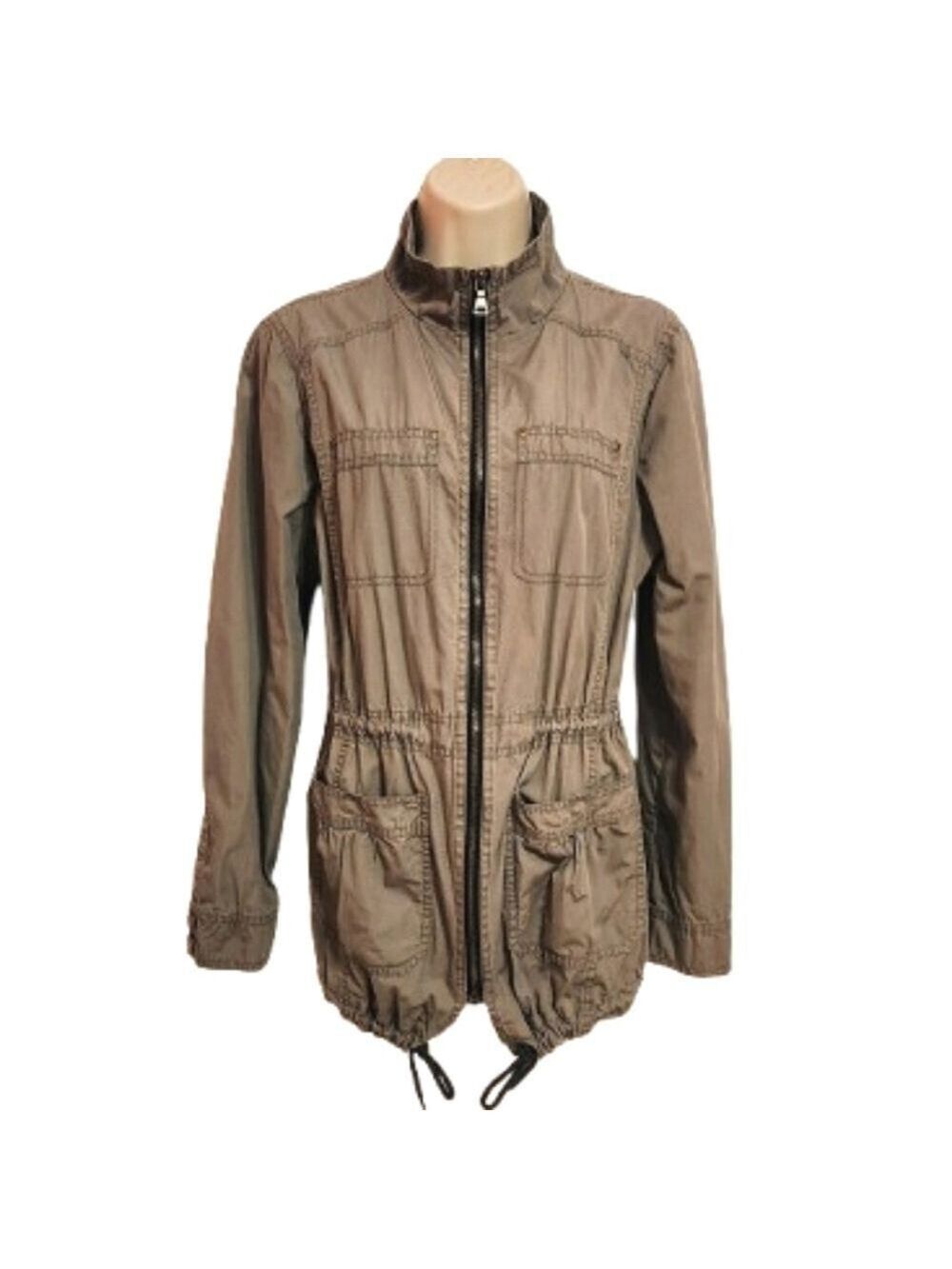 Express Green Utility Jacket Mock Neck Zip Drawstring Small